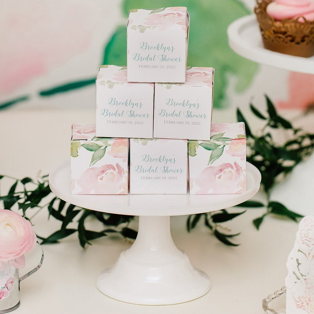 MINI CUSTOM PRINTED SQUARE PAPER FAVOR BOXES - FLORAL GARDEN PARTY