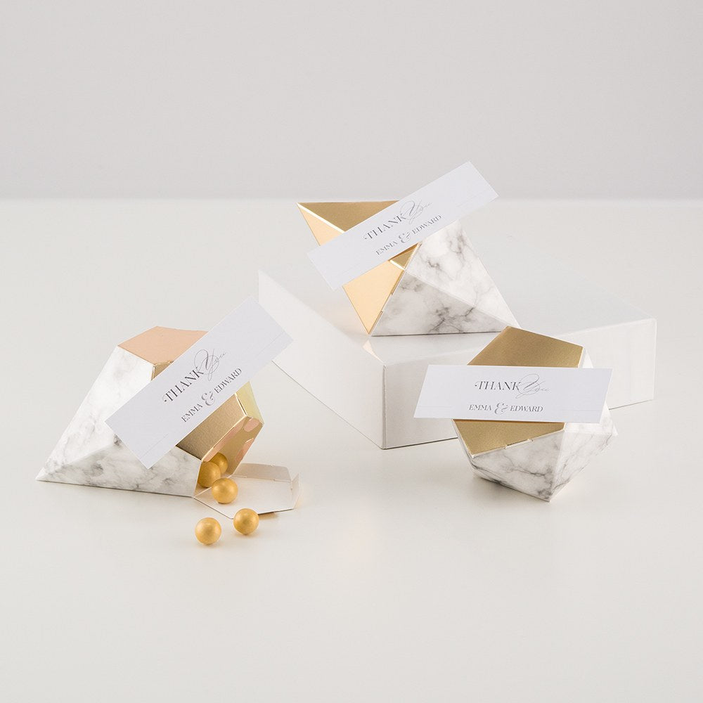 MODERN GEOMETRIC MARBLE & GOLD PARTY FAVOUR BOXES (12/pkg)