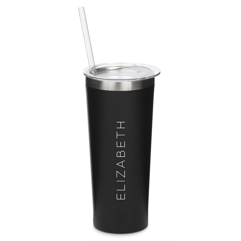 PERSONALIZED BLACK STAINLESS STEEL DRINK TUMBLER - CONTEMPORARY VERTICAL PRINT