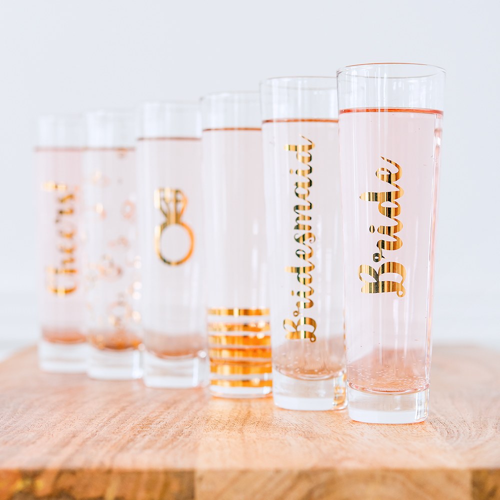 STEMLESS TOASTING CHAMPAGNE FLUTE FOR WEDDING PARTY - BRIDE