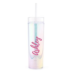 IRIDESCENT PERSONALIZED PLASTIC DRINK TUMBLER - CALLIGRAPHY TEXT PRINTING