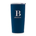 PERSONALIZED STAINLESS STEEL INSULATED NAVY BLUE TRAVEL MUG - MODERN SERIF MONOGRAM PRINT