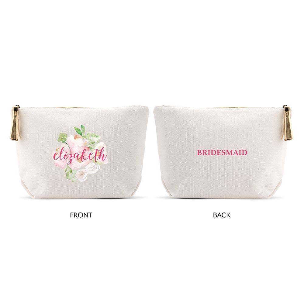 LARGE PERSONALIZED CANVAS MAKEUP & TOILETRY BAG FOR  WOMEN - FLORAL GARDEN