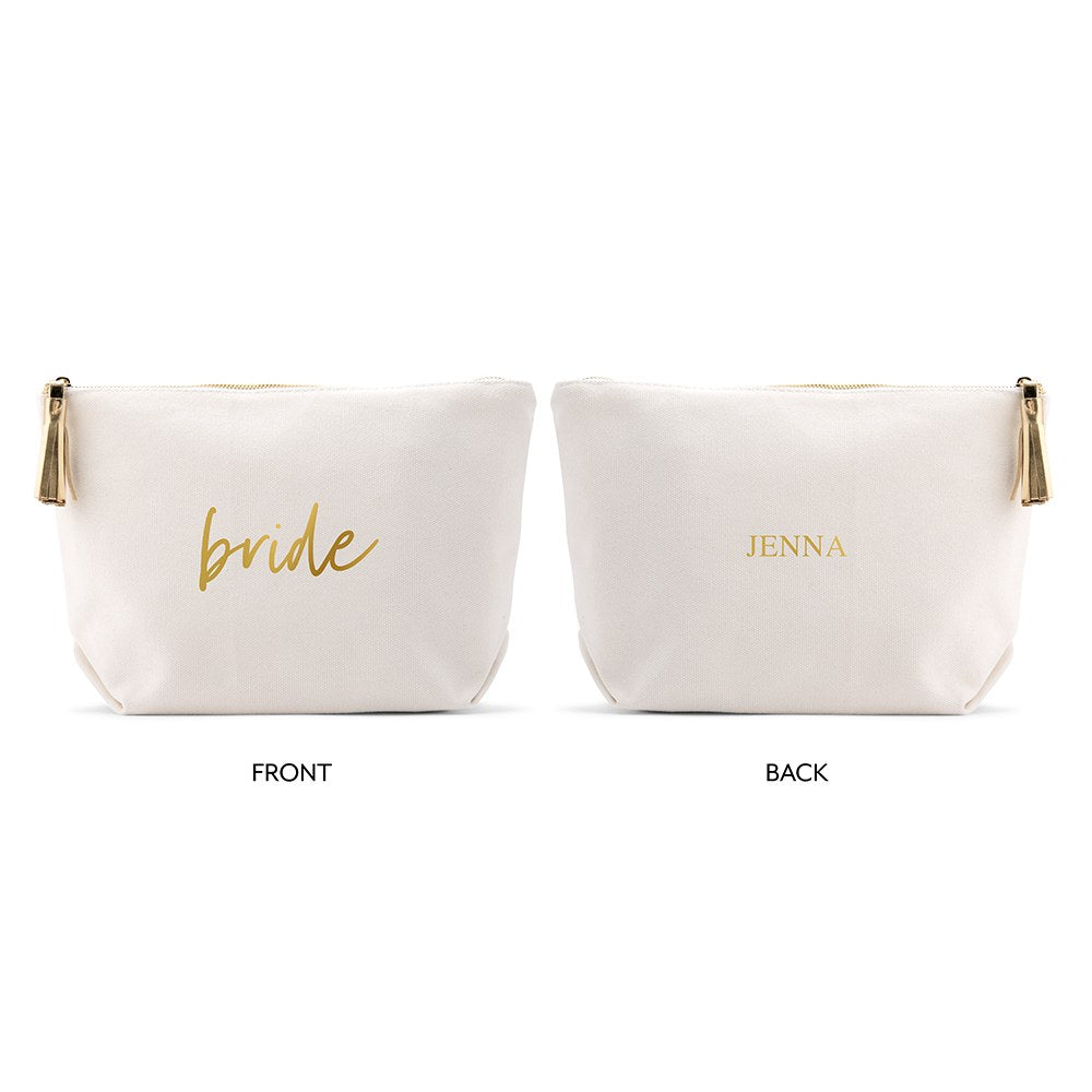 LARGE PERSONALIZED CANVAS MAKEUP & TOILETRY BAG FOR  WOMEN -  BRIDE SCRIPT