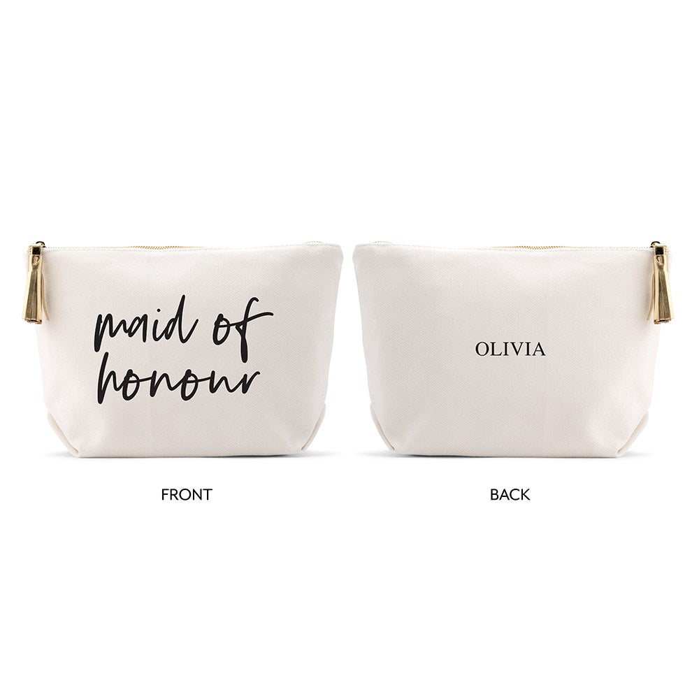 LARGE PERSONALIZED CANVAS MAKEUP & TOILETRY BAG FOR  WOMEN -  MAID OF HONOUR SCRIPT