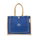 LARGE PERSONALIZED REUSABLE FABRIC BEACH TOTE - BLUE BURLAP