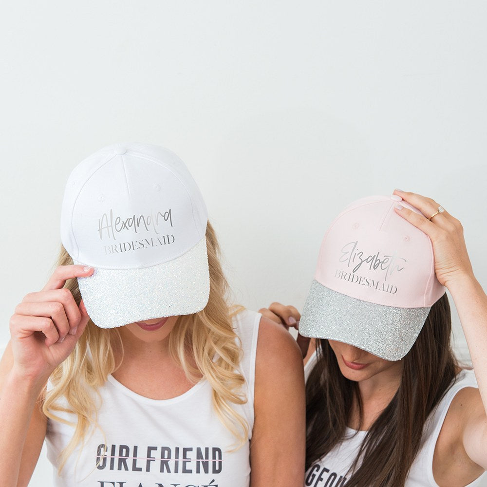 WOMEN'S WEDDING PARTY GLITTER HATS - SCRIPT  & BLOCK