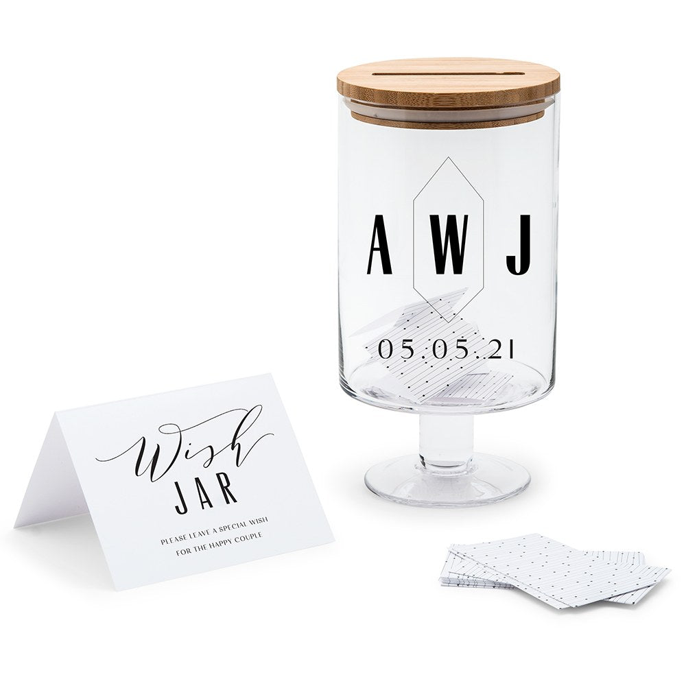 PERSONALIZED GLASS WEDDING WISHES GUESTBOOK JAR -  GEO MONOGRAM