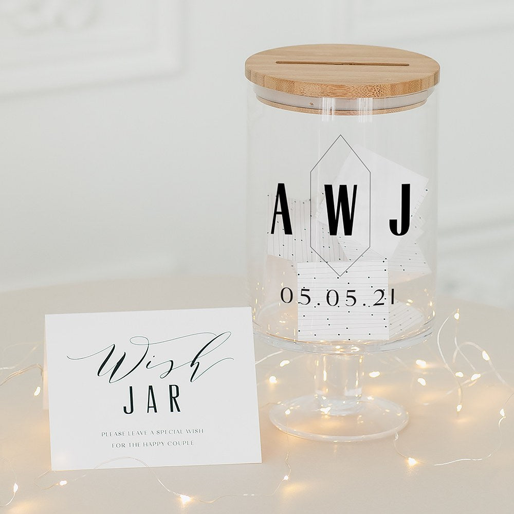 PERSONALIZED GLASS WEDDING WISHES GUESTBOOK JAR -  GEO MONOGRAM