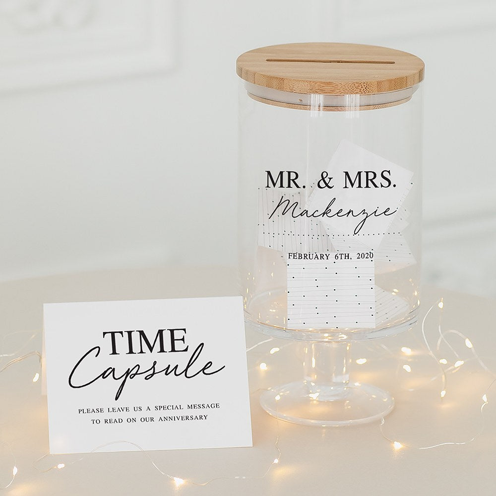 PERSONALIZED GLASS WEDDING WISHES GUESTBOOK JAR - MR. & MRS.