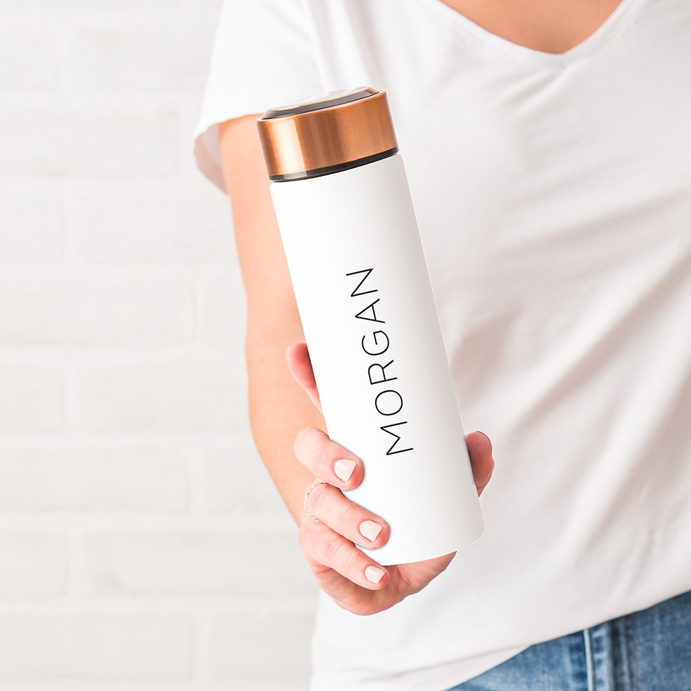 PERSONALIZED STAINLESS STEEL CYLINDER TRAVEL BOTTLE - CONTEMPORARY VERTICAL TEXT