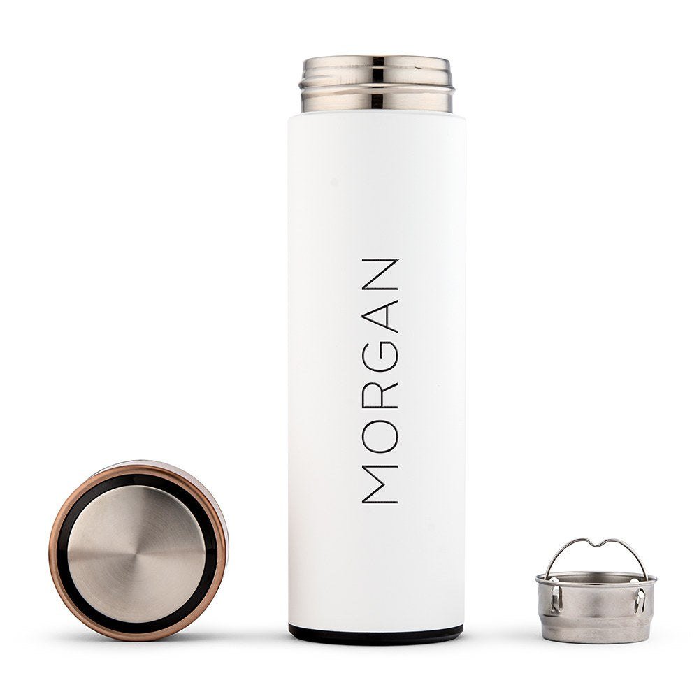 PERSONALIZED STAINLESS STEEL CYLINDER TRAVEL BOTTLE - CONTEMPORARY VERTICAL TEXT