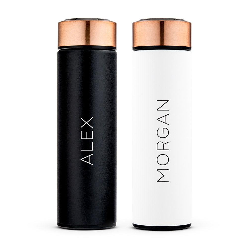 PERSONALIZED STAINLESS STEEL CYLINDER TRAVEL BOTTLE - CONTEMPORARY VERTICAL TEXT