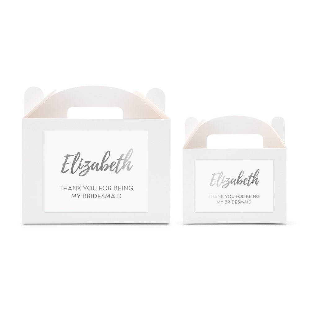 PERSONALIZED WHITE RECTANGLE PAPER BOX WITH HANDLE -  CALLIGRAPHY