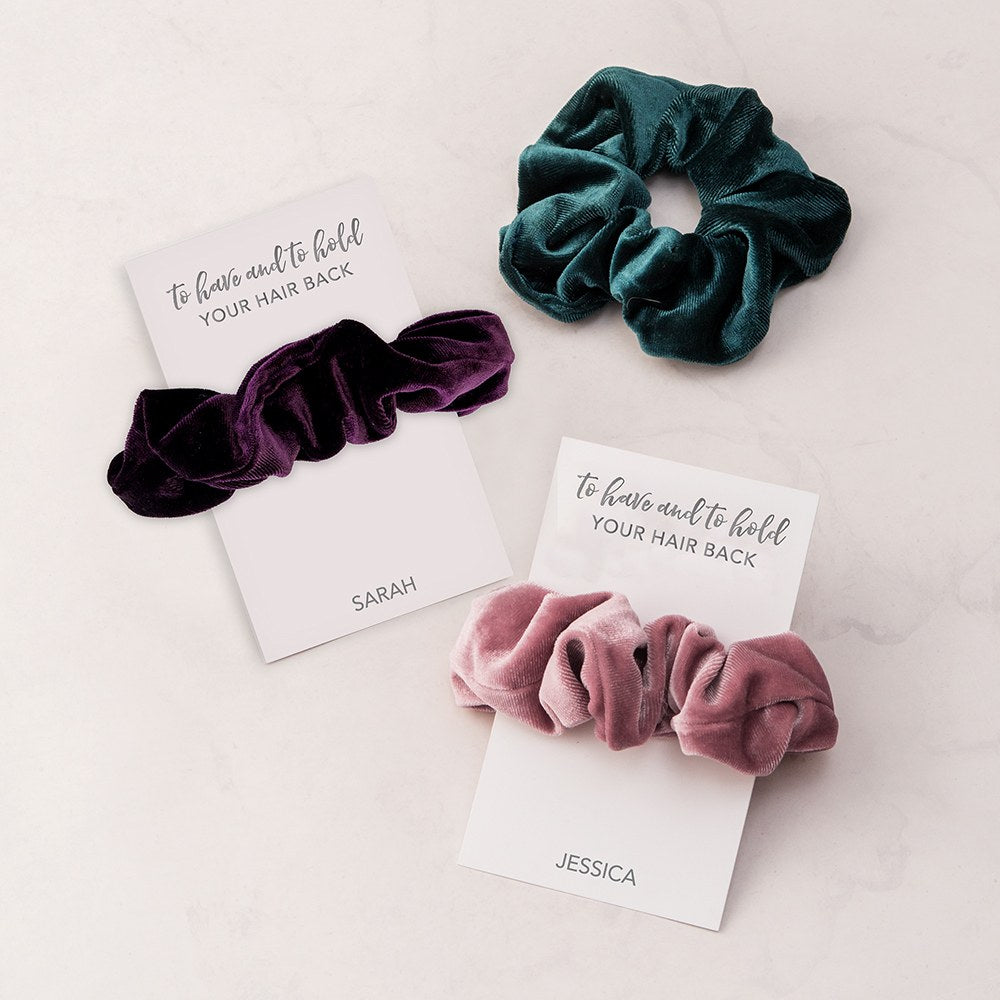 WOMEN'S CUSTOM BRIDAL PARTY SCRUNCHIE - TO HAVE AND TO HOLD YOUR HAIR BACK - AyaZay Wedding Shoppe