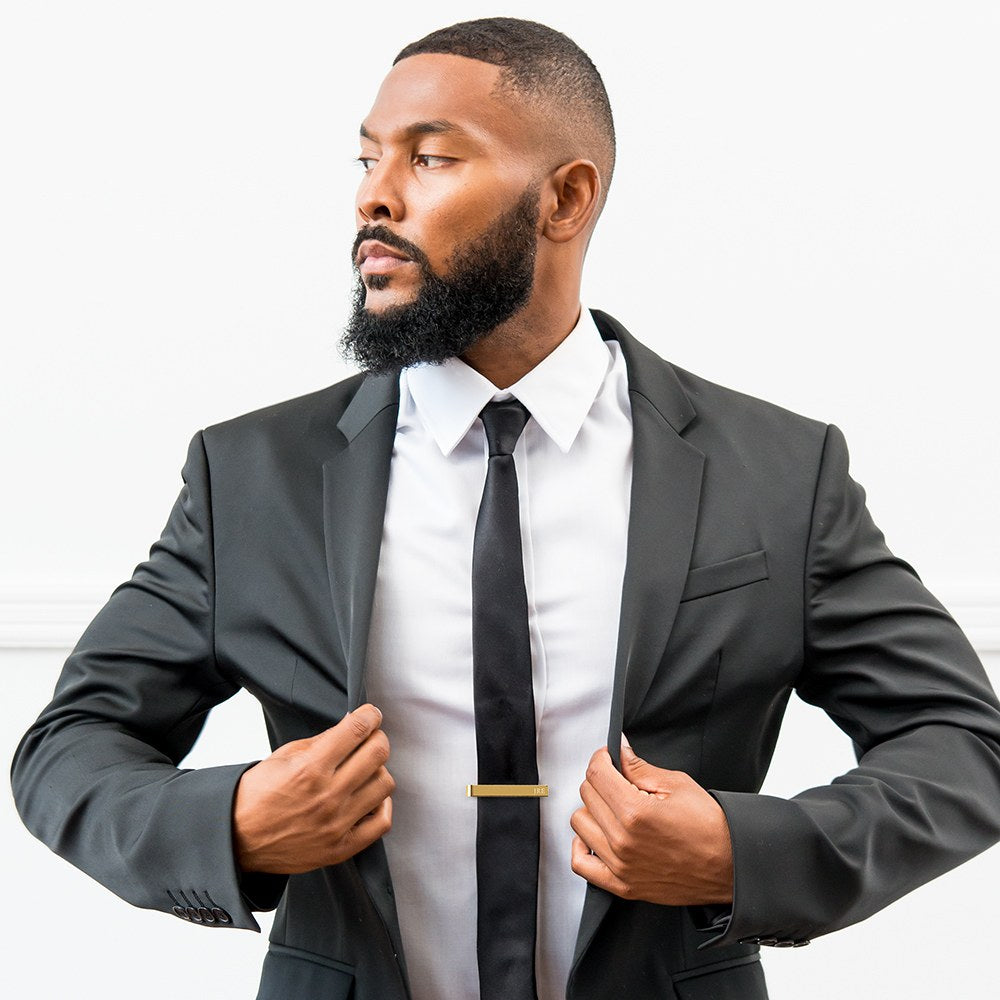 MEN'S CUSTOM STAINLESS STEEL TIE BAR - SERIF MONOGRAM