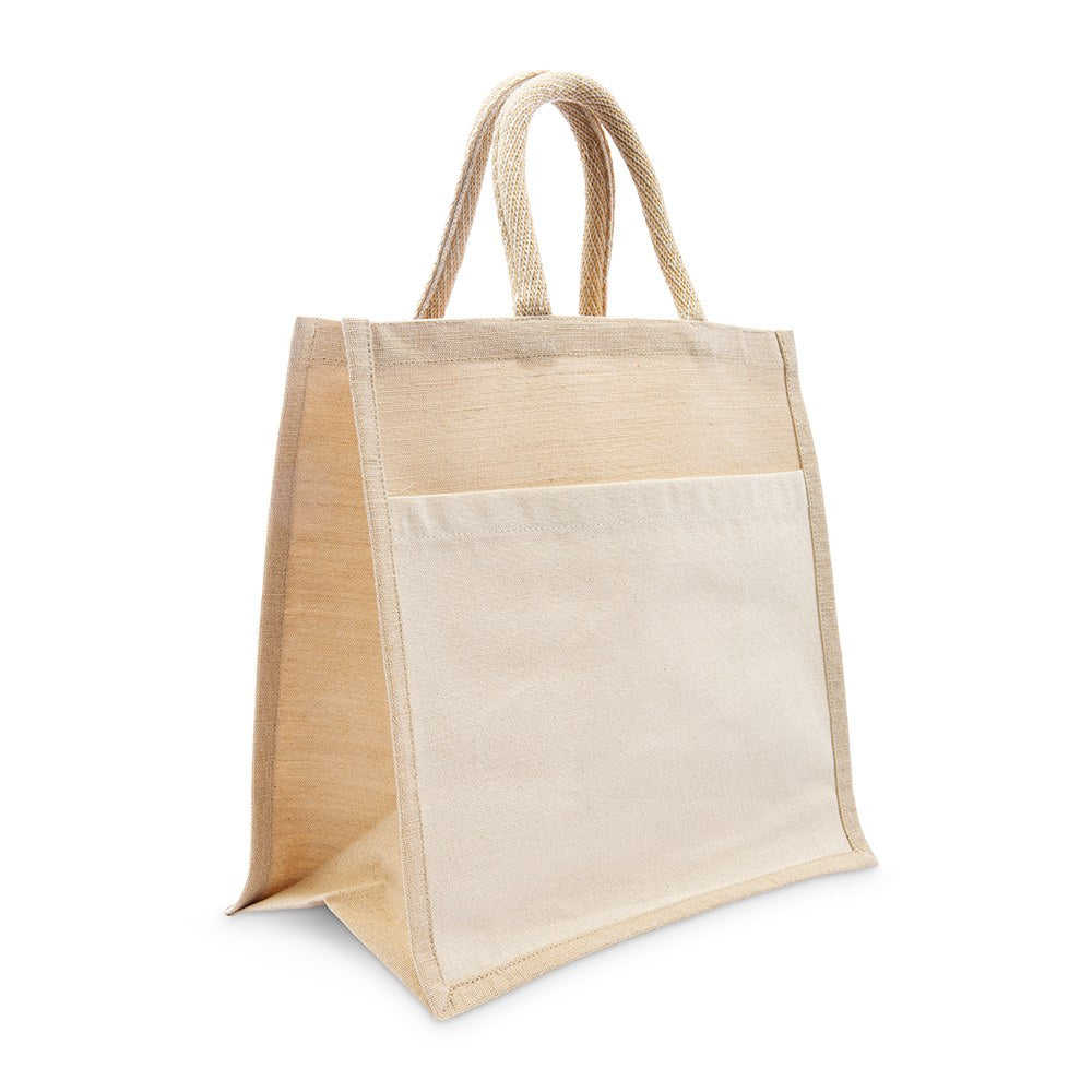 MEDIUM REUSABLE WOVEN JUTE TOTE BAG WITH POCKET