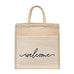 MEDIUM REUSABLE WOVEN JUTE TOTE BAG WITH POCKET - WELCOME