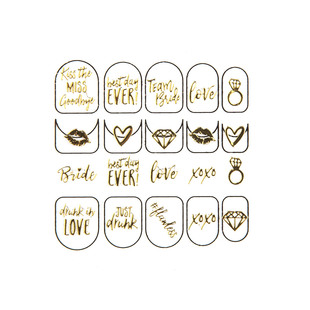 ADHESIVE BACHELORETTE PARTY NAIL STICKERS - GOLD BRIDE SQUAD