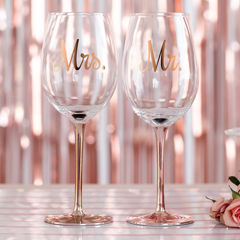 ROSE GOLD STEMMED 18 Oz. WINE GLASS - MRS