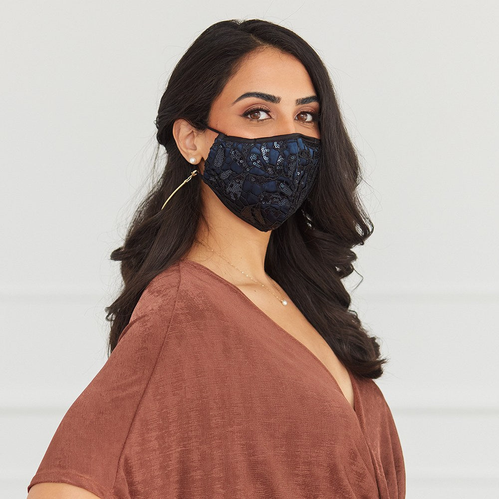 LUXURY REUSABLE, WASHABLE CLOTH FACE MASK WITH FILTER POCKET - SAPPHIRE BLUE - AyaZay Wedding Shoppe