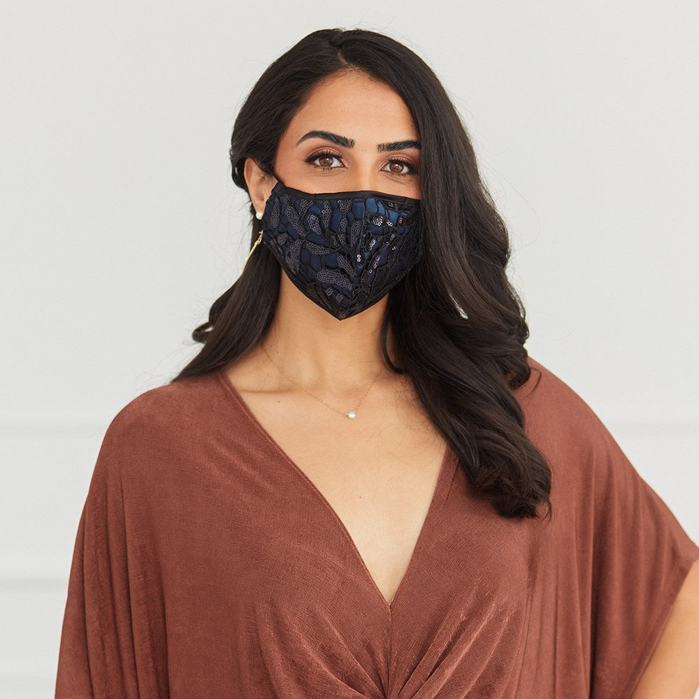 LUXURY REUSABLE, WASHABLE CLOTH FACE MASK WITH FILTER POCKET - SAPPHIRE BLUE - AyaZay Wedding Shoppe
