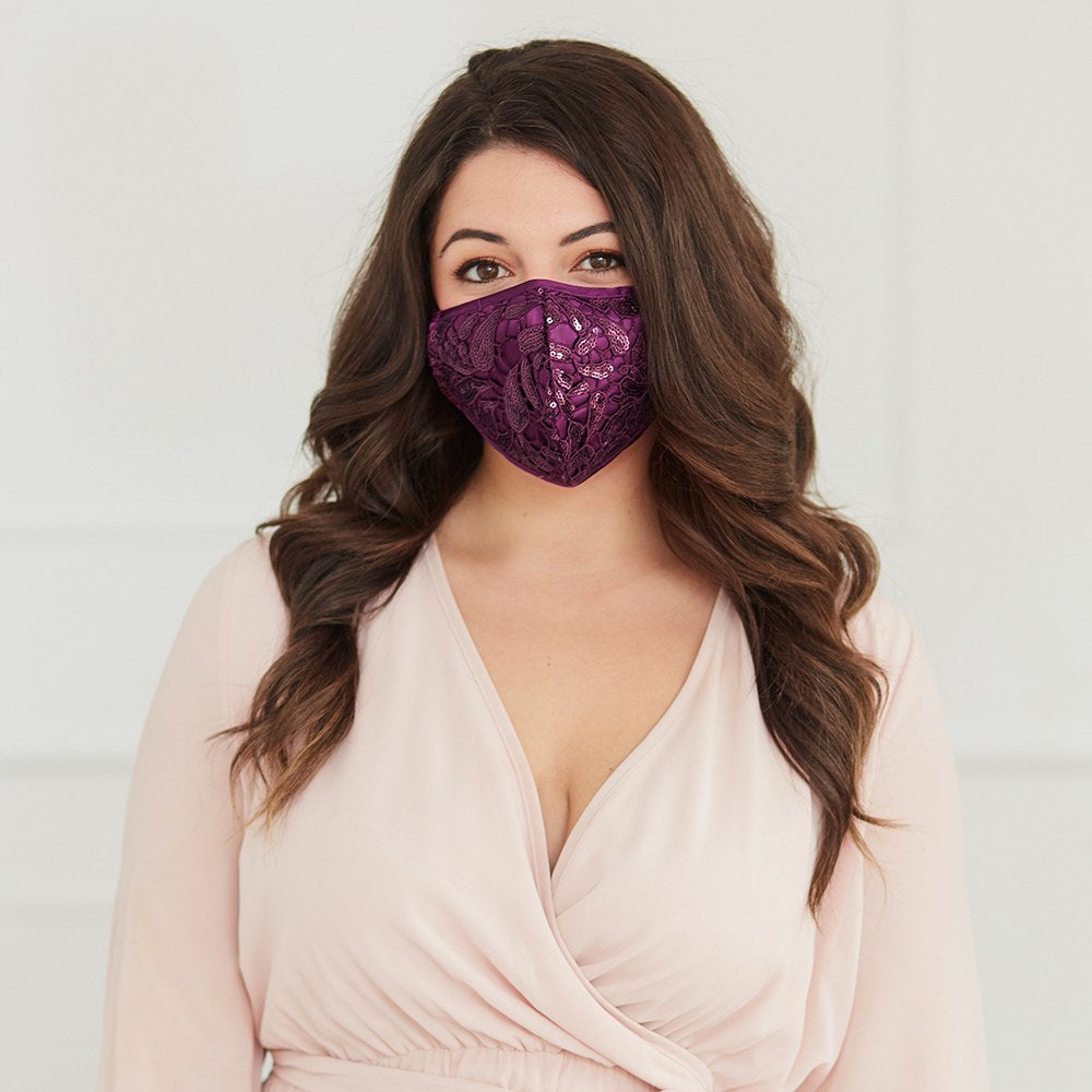 LUXURY REUSABLE, WASHABLE CLOTH FACE MASK WITH FILTER POCKET - PURPLE GARNET - AyaZay Wedding Shoppe