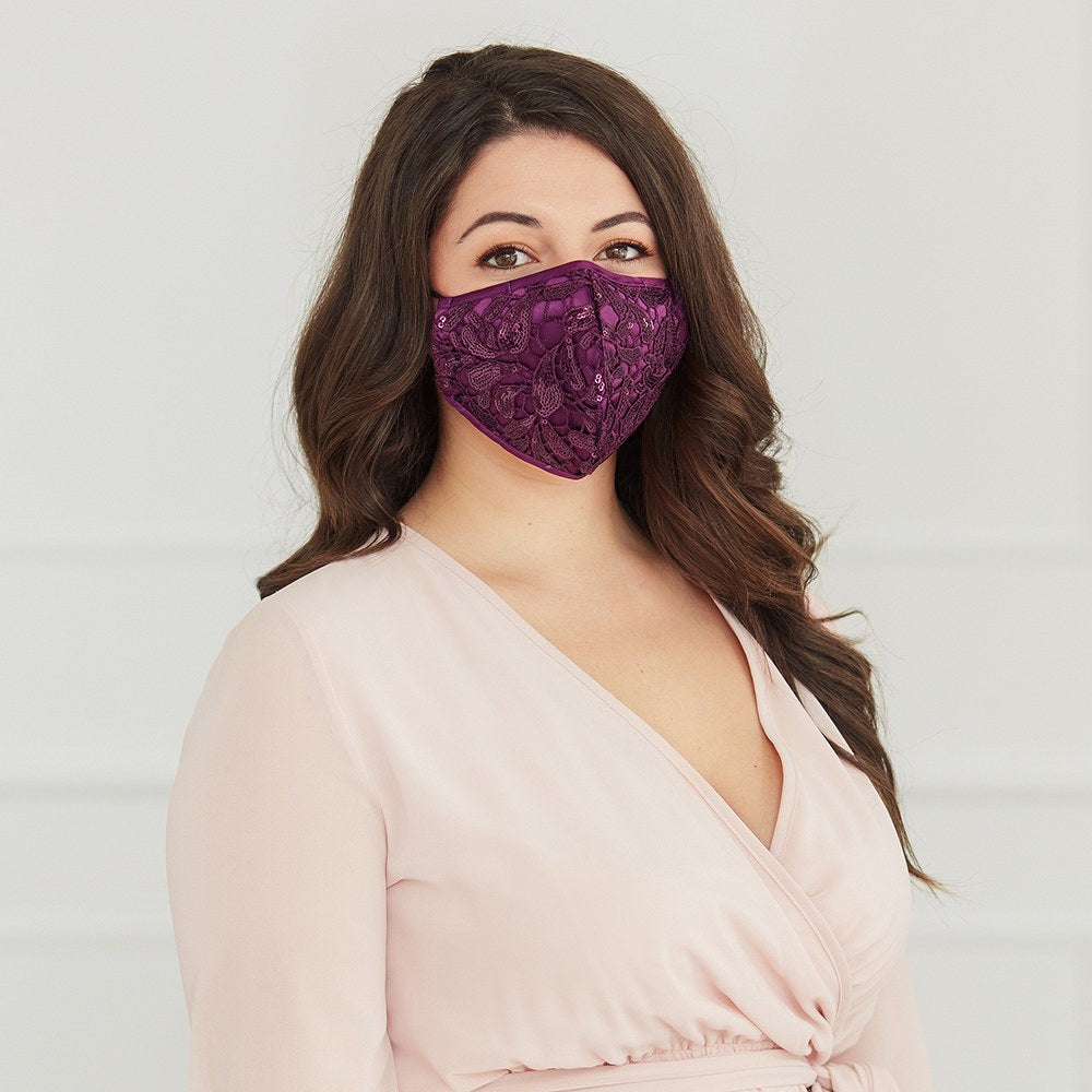 LUXURY REUSABLE, WASHABLE CLOTH FACE MASK WITH FILTER POCKET - PURPLE GARNET - AyaZay Wedding Shoppe