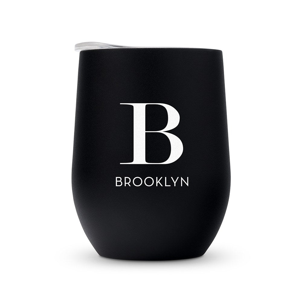 PERSONALIZED STEMLESS TRAVEL TUMBLER - MODERN SERIFF INITIAL