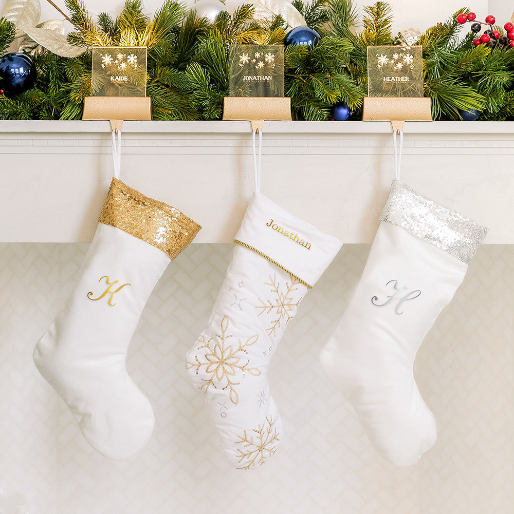 CUSTOM EMBROIDERED PLUSH SEQUINED CUFF CHRISTMAS STOCKING - INITIAL