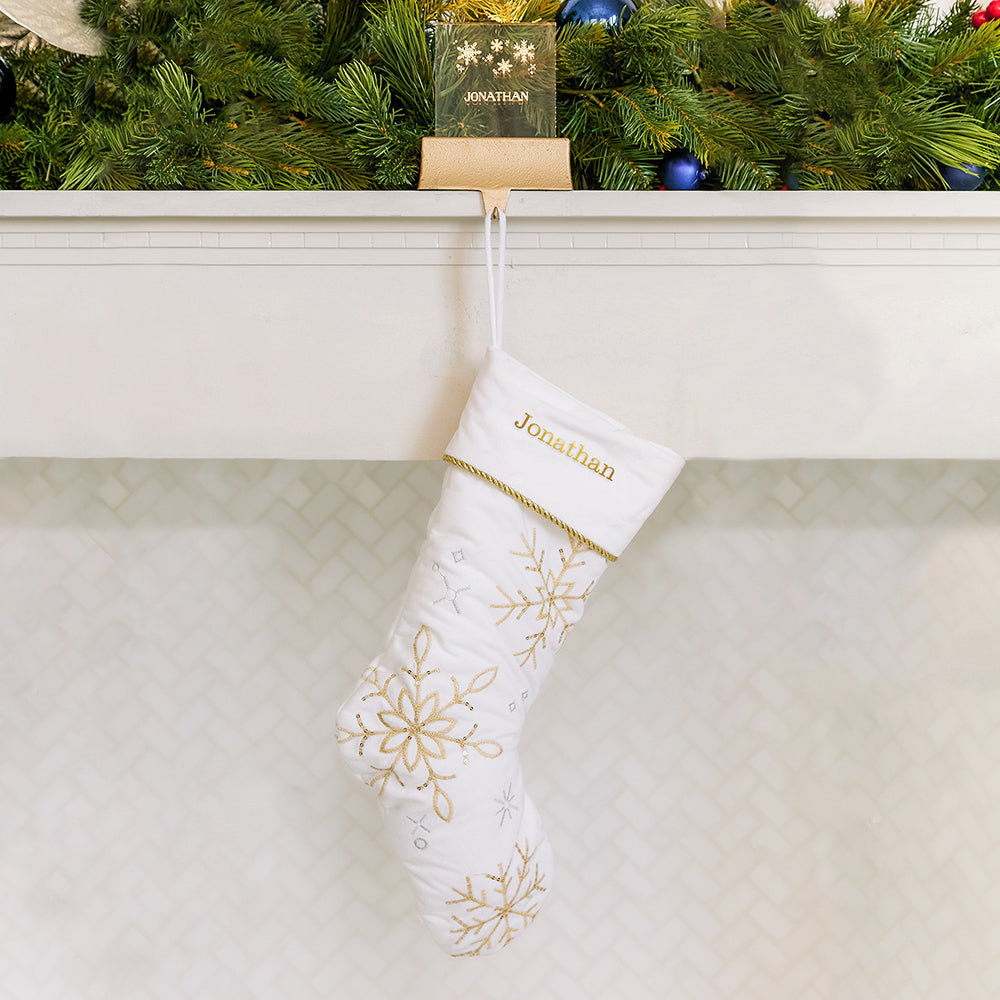CUSTOM EMBROIDERED PLUSH CHRISTMAS STOCKING - FALLING SNOWFLAKES