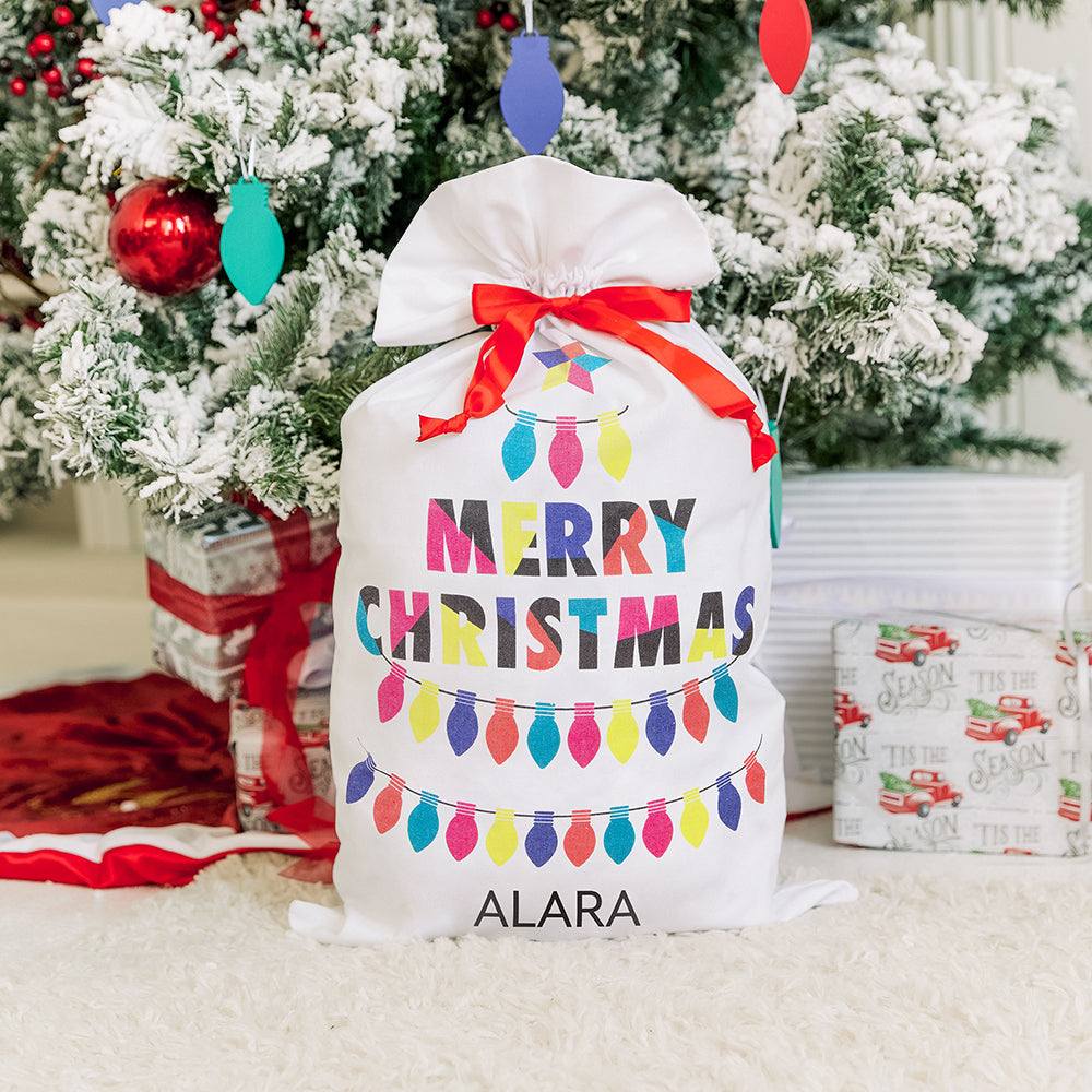 LARGE PERSONALIZED DRAWSTRING SANTA SACK FOR GIFTS - MERRY CHRISTMAS - AyaZay Wedding Shoppe