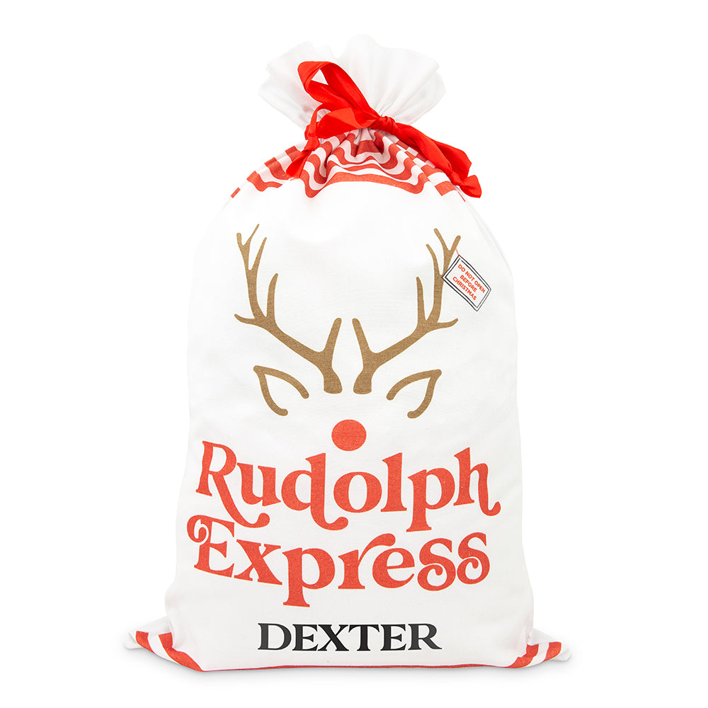 LARGE PERSONALIZED DRAWSTRING SANTA SACK FOR GIFTS - RUDOLPH EXPRESS - AyaZay Wedding Shoppe