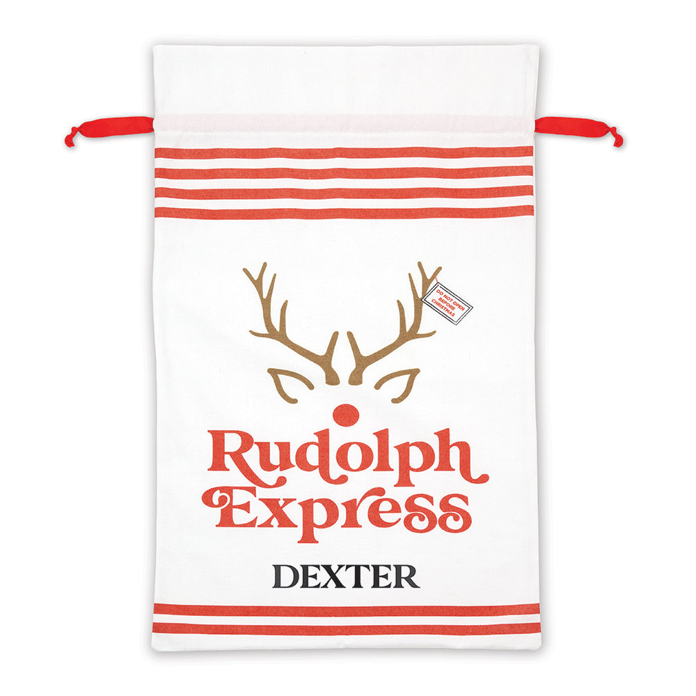 LARGE PERSONALIZED DRAWSTRING SANTA SACK FOR GIFTS - RUDOLPH EXPRESS - AyaZay Wedding Shoppe