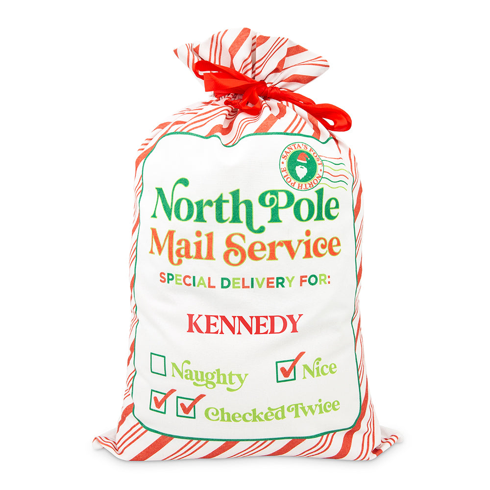 LARGE PERSONALIZED DRAWSTRING SANTA SACK FOR GIFTS - NORTH POLE DELIVERY - AyaZay Wedding Shoppe