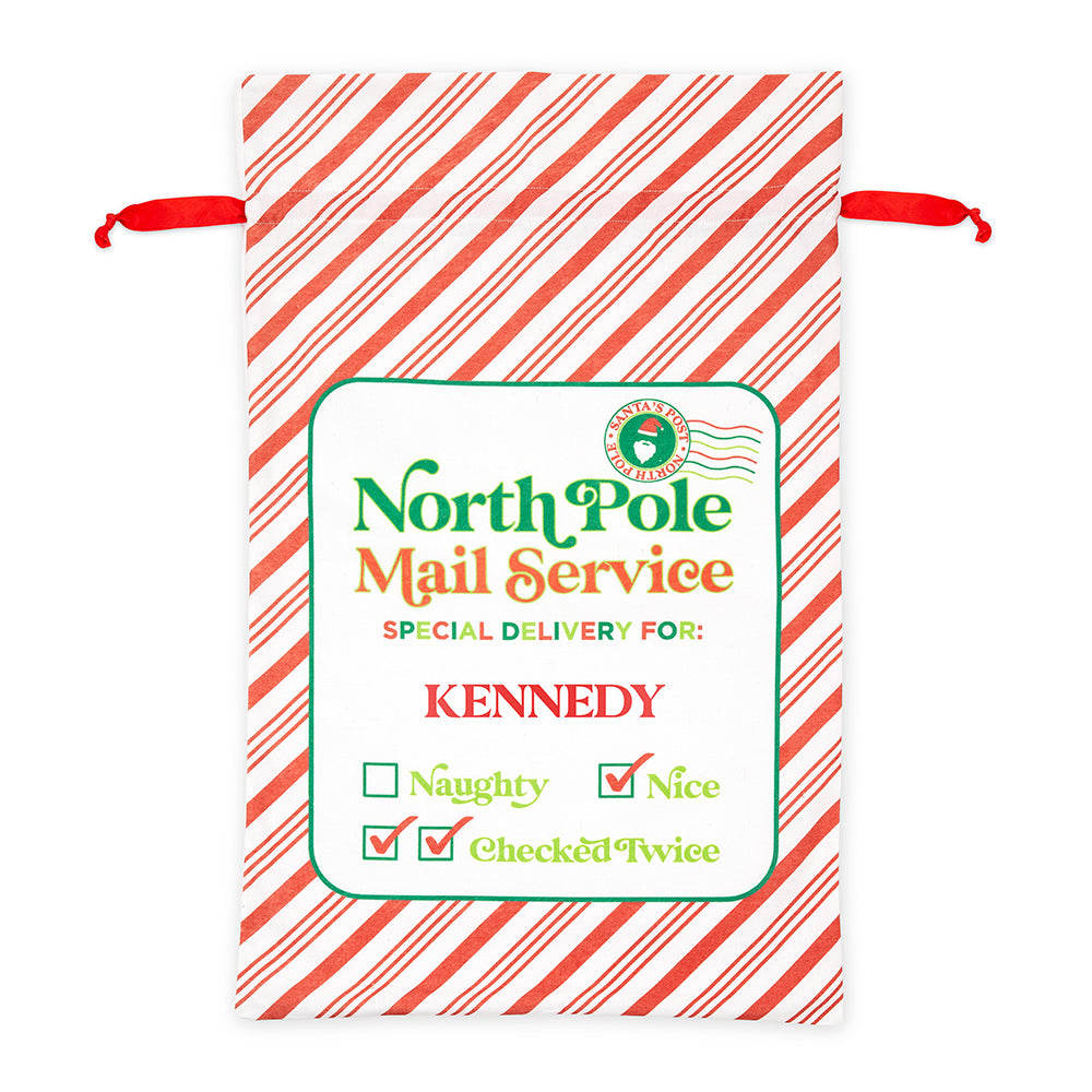 LARGE PERSONALIZED DRAWSTRING SANTA SACK FOR GIFTS - NORTH POLE DELIVERY - AyaZay Wedding Shoppe