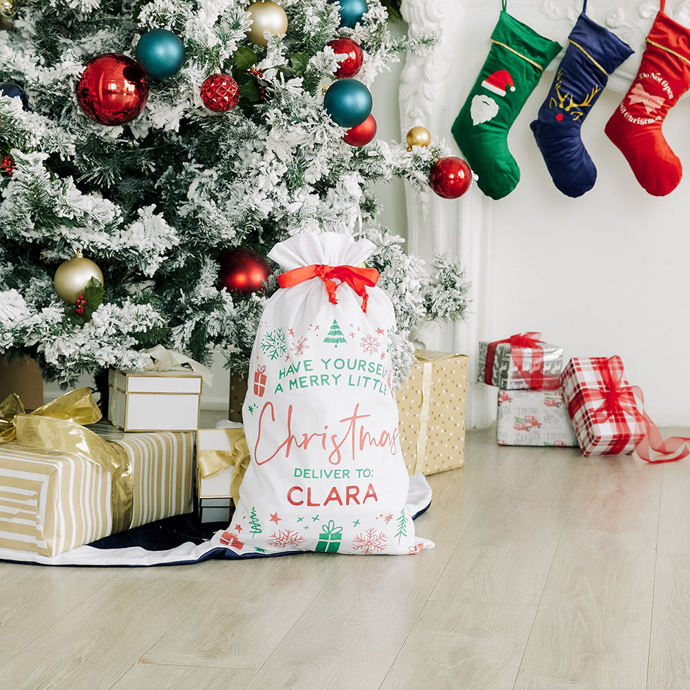 LARGE PERSONALIZED DRAWSTRING SANTA SACK FOR GIFTS - MERRY LITTLE.CHRISTMAS