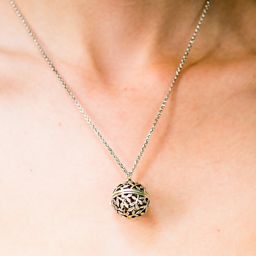 ESSENTIAL OIL DIFFUSER LOCKET NECKLACE - FILIGREE VINE ORB DESIGN - AyaZay Wedding Shoppe