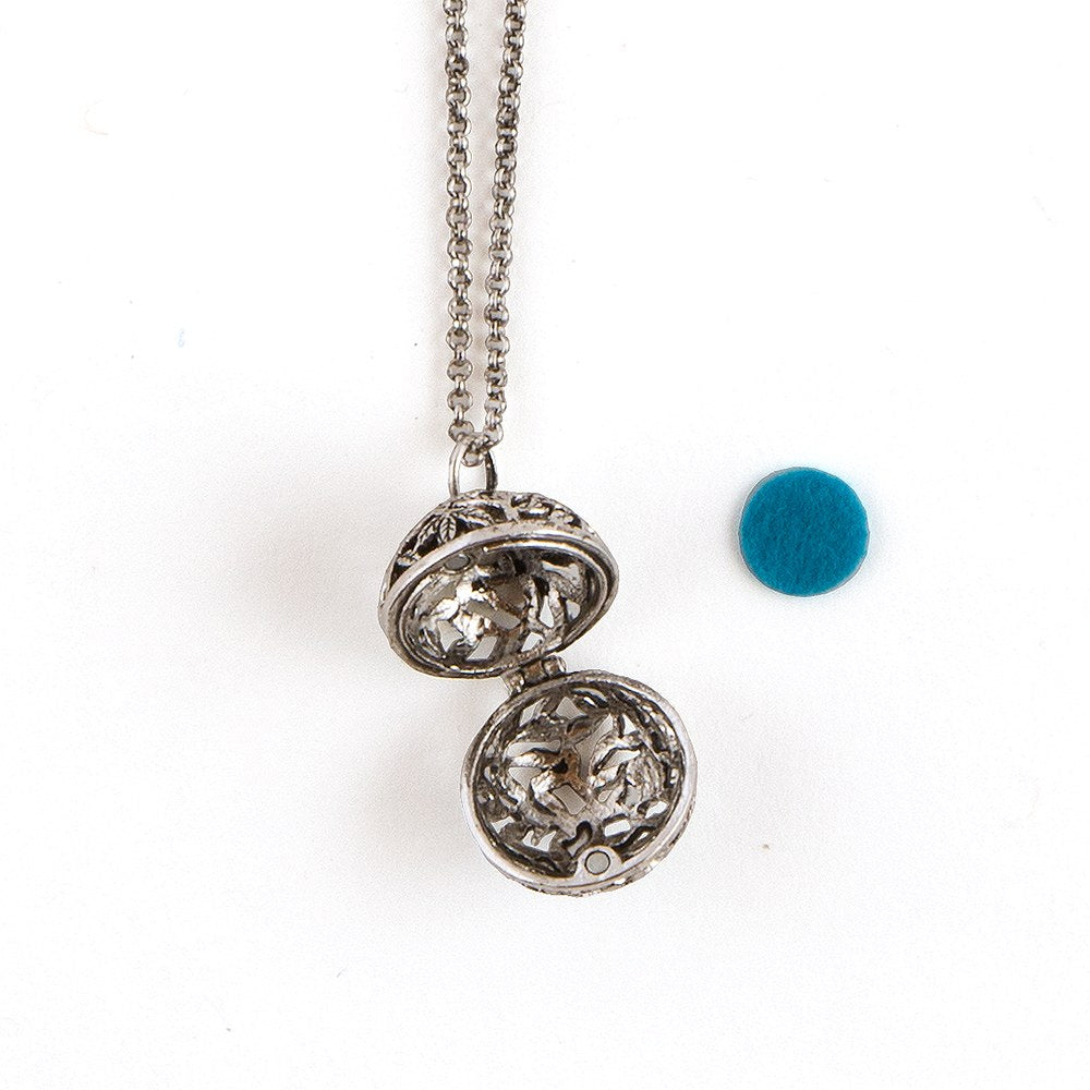 ESSENTIAL OIL DIFFUSER LOCKET NECKLACE - FILIGREE VINE ORB DESIGN - AyaZay Wedding Shoppe