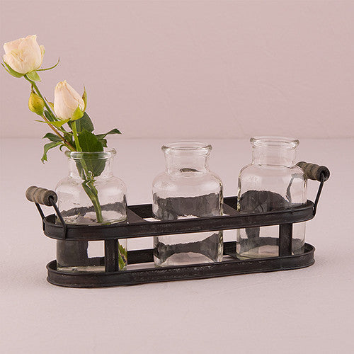 SMALL GLASS BOTTLE SET IN AGED AGED METAL HOLDER - AyaZay Wedding Shoppe