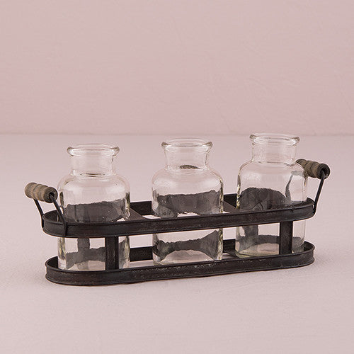 SMALL GLASS BOTTLE SET IN AGED AGED METAL HOLDER - AyaZay Wedding Shoppe