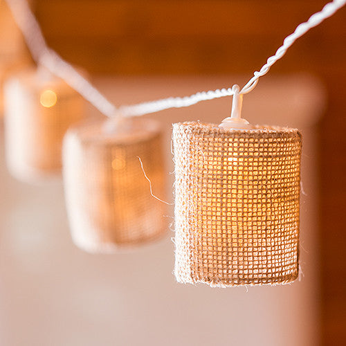 STRING OF LIGHTS WITH NATURAL BURLAP SHADES LED - AyaZay Wedding Shoppe