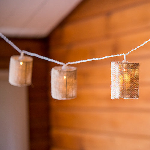 STRING OF LIGHTS WITH NATURAL BURLAP SHADES LED - AyaZay Wedding Shoppe