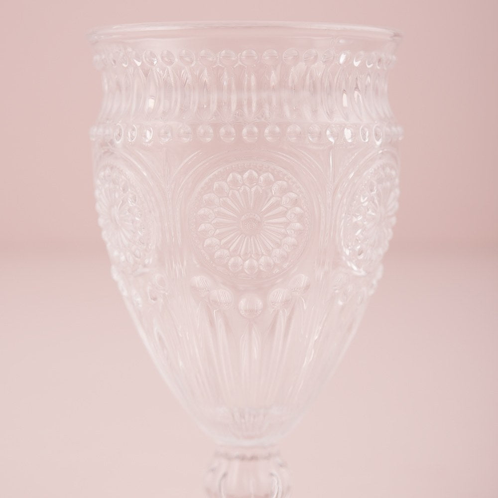 VINTAGE INSPIRED PRESSED GLASS GOBLET IN CLEAR