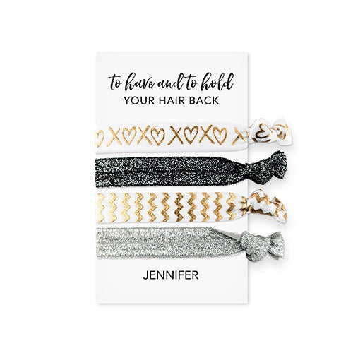 CUSTOM WOMEN'S BLACK & GOLD PRINTED HAIR TIES - TO HAVE AND TO HOLD YOUR HAIR BACK - AyaZay Wedding Shoppe