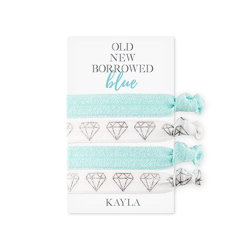 CUSTOM WOMEN'S BLUE PRINTED ELASTIC HAIR TIES - SOMETHING BLUE - AyaZay Wedding Shoppe