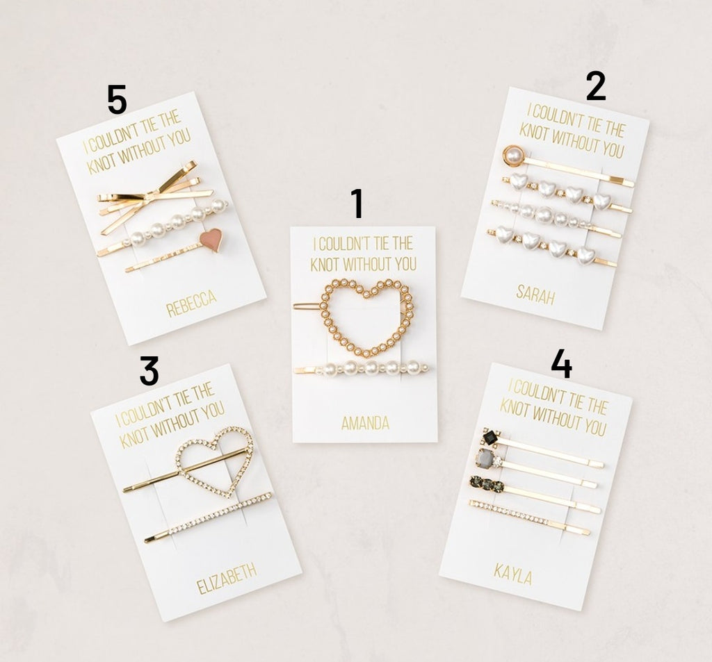 CUSTOM BRIDAL PARTY HAIR CLIPS - COULDN'T TIE THE KNOT  WITHOUT YOU
