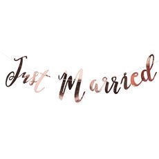 JUST MARRIED METALLIC ROSE GOLD WEDDING BANNER - AyaZay Wedding Shoppe