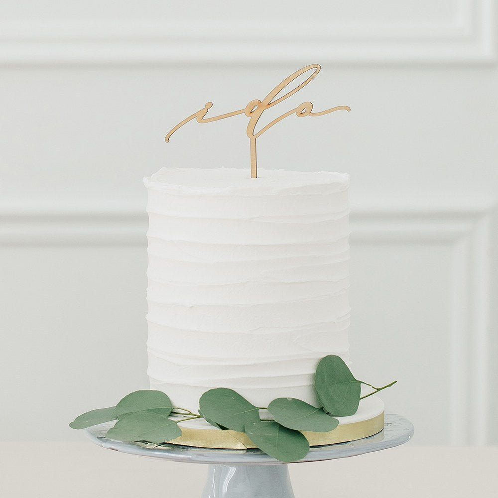 NATURAL WOOD CAKE TOPPER - I DO