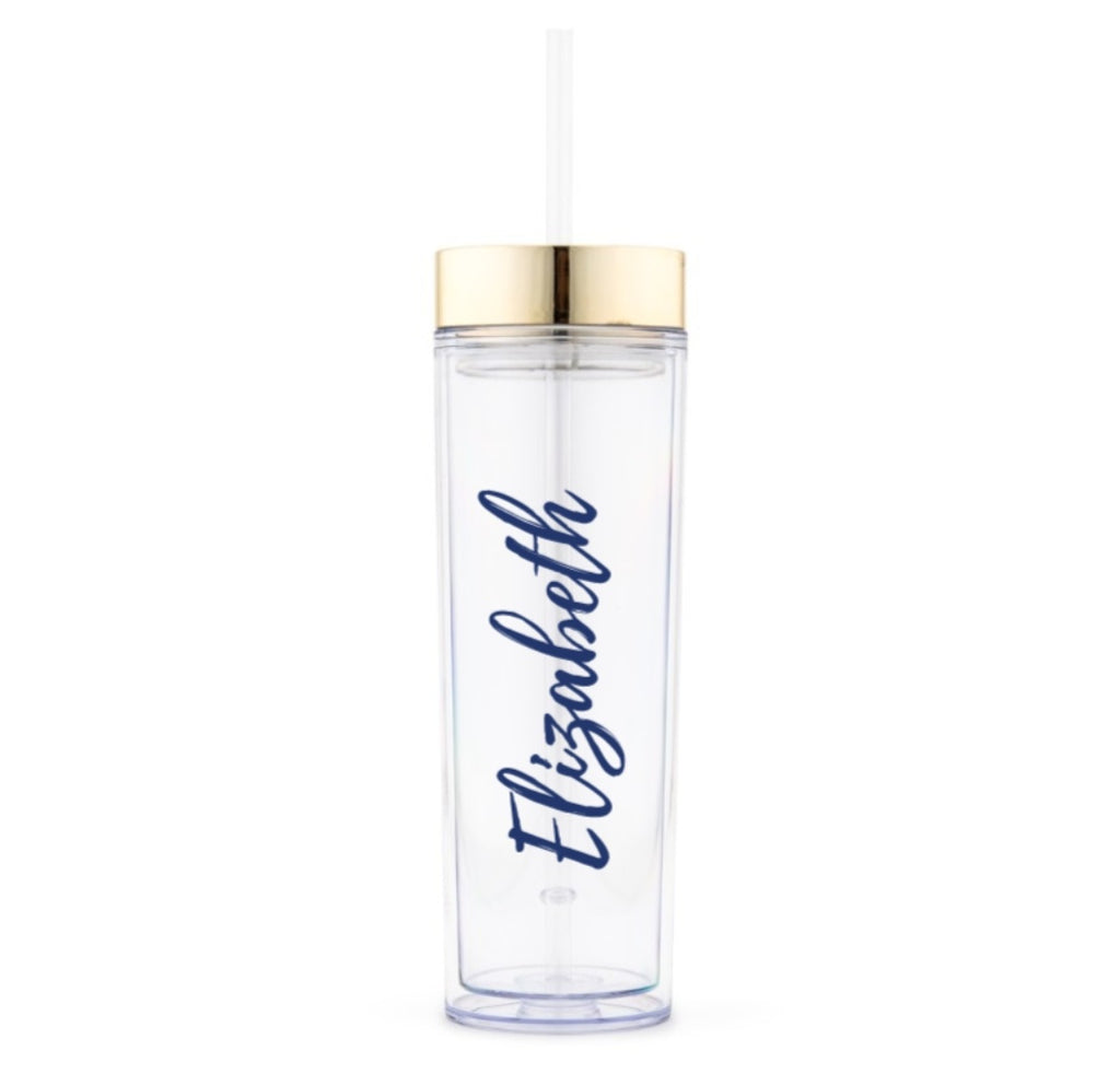 GOLD PERSONALIZED PLASTIC DRINK TUMBLER - CALLIGRAPHY TEXT PRINTING
